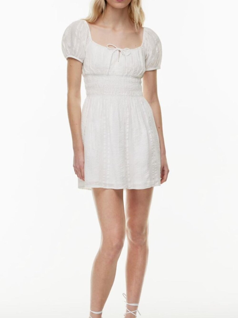 Aritzia Sunday Best White Puff-Sleeve Seersucker Mini Dress Size M